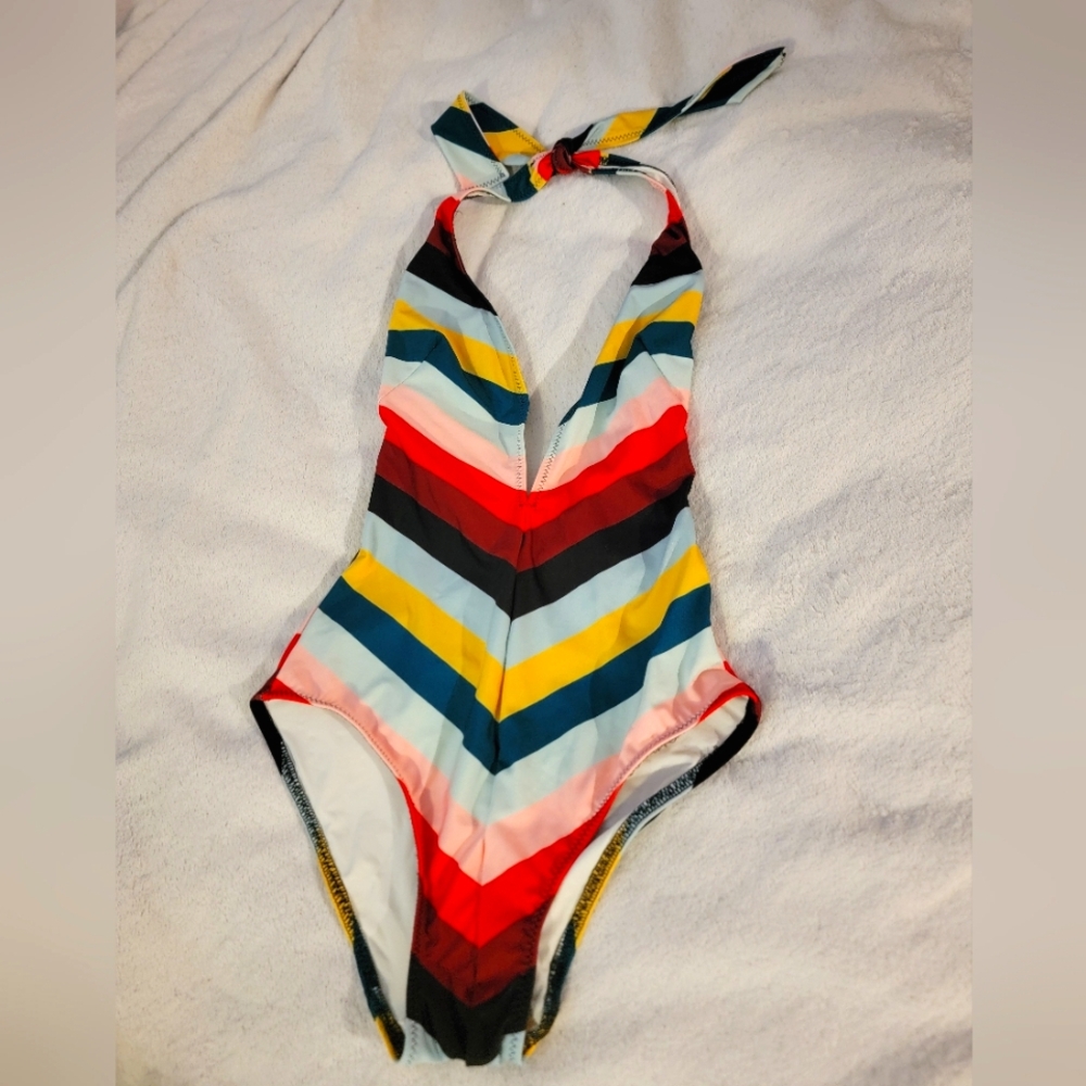 Striped Multicolor Halter Swimsuit